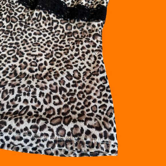00's vintage leopard mesh black lace y2k bodycon tank top XL - Picture 4 of 8